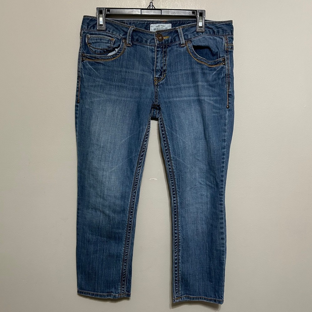 Aeropostale‎ Women's Jeans 11/12 Blue Denim Embroidered Casual Cropped Everyday